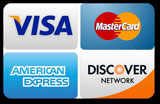We accept VISA, MasterCard, American Express and Discover cards